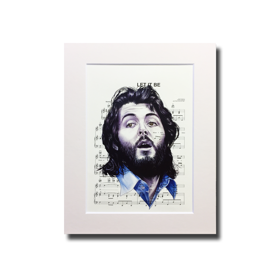 Paul McCartney Portrait Drawing with Let It Be song lyrics - fine art  giclée print A5 A4 A3 size